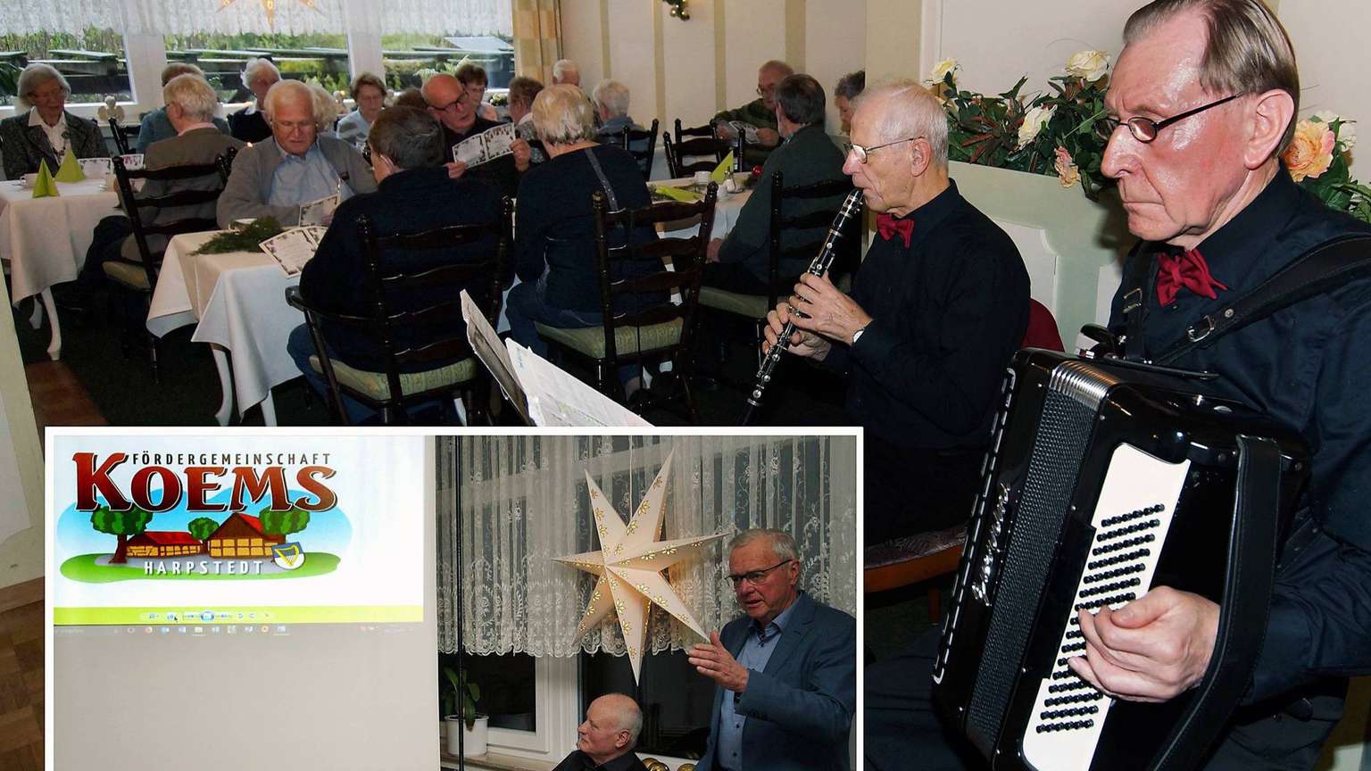 Fredi Wesemann (Akkordeon) und Horst Vlkner (Klarinette, Gitarre) umrahmten die Adventsfeier der Senioren-Union mit Weihnachtsliedern. Bernhard Wbse (kleines Bild, r.) stellte die Rentnerbnd vor. Fr diese Arbeitsgruppe, die sich um die Pflege und de